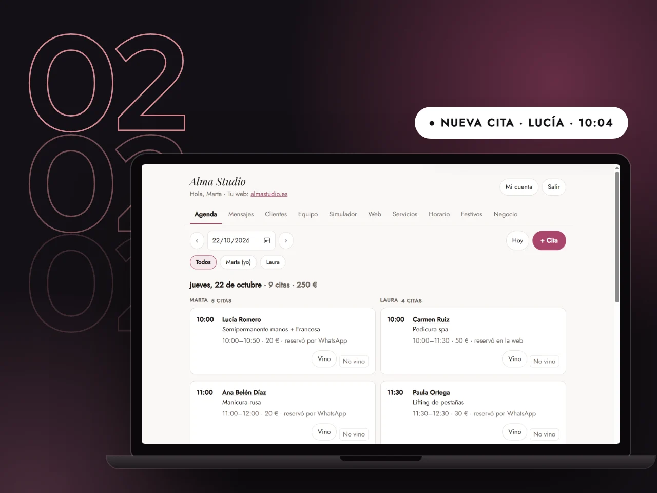 La agenda del día en el panel de Llenia, en un portátil